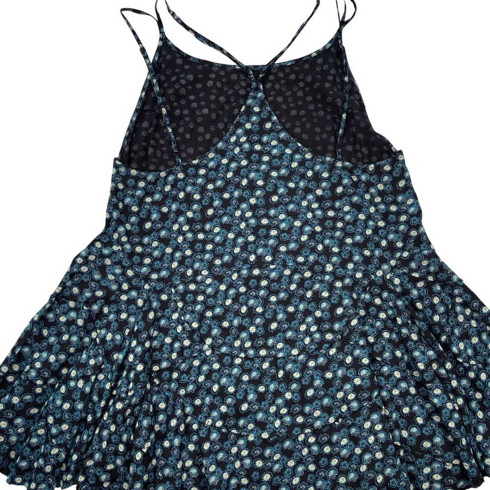 Hurley Babydoll Dress Large Black Floral Strappy Boho Raw Hem D1950 - Picture 3 of 8